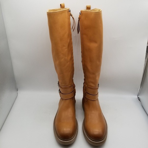 🌿 Sam Edelman Womens Freda Mustard Leather Round Toe Riding Boots Size 5.5 M - Picture 4 of 6